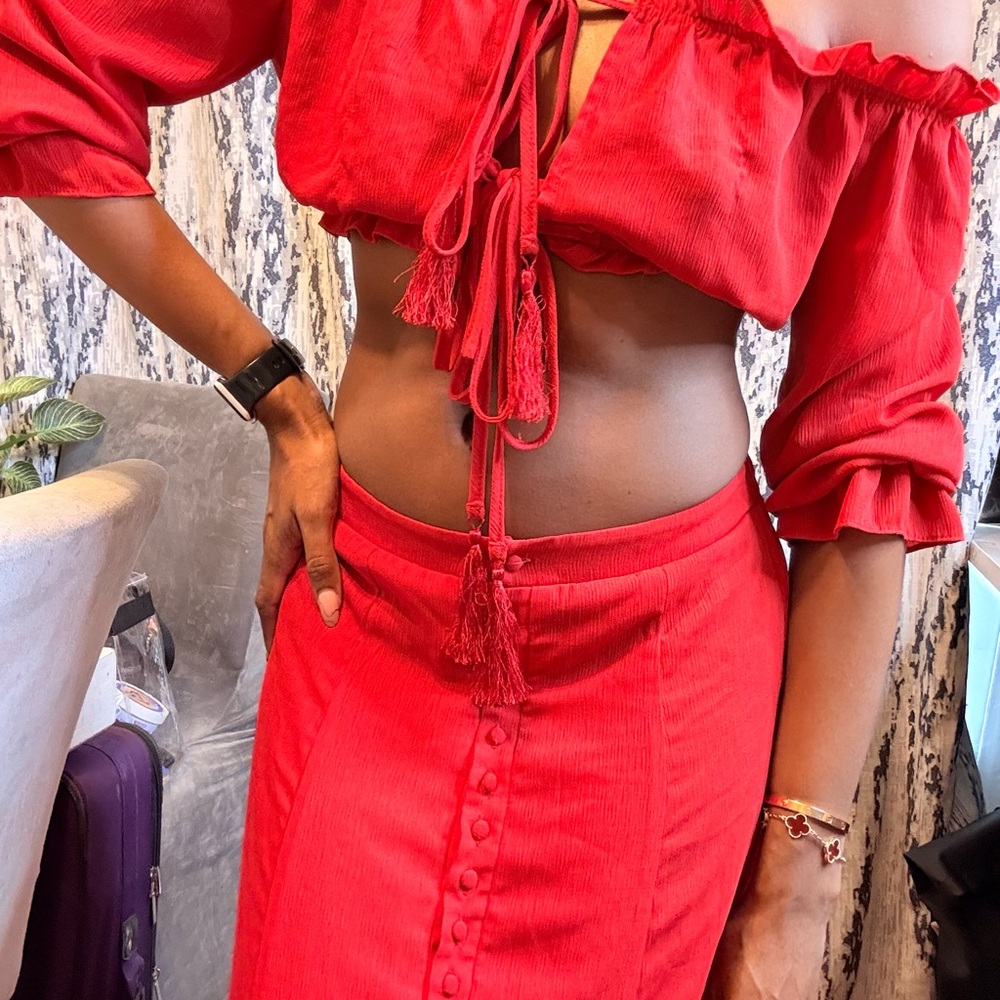 Simple Red Ruffled Smocked Two Piece Set - Picture 11 of 12